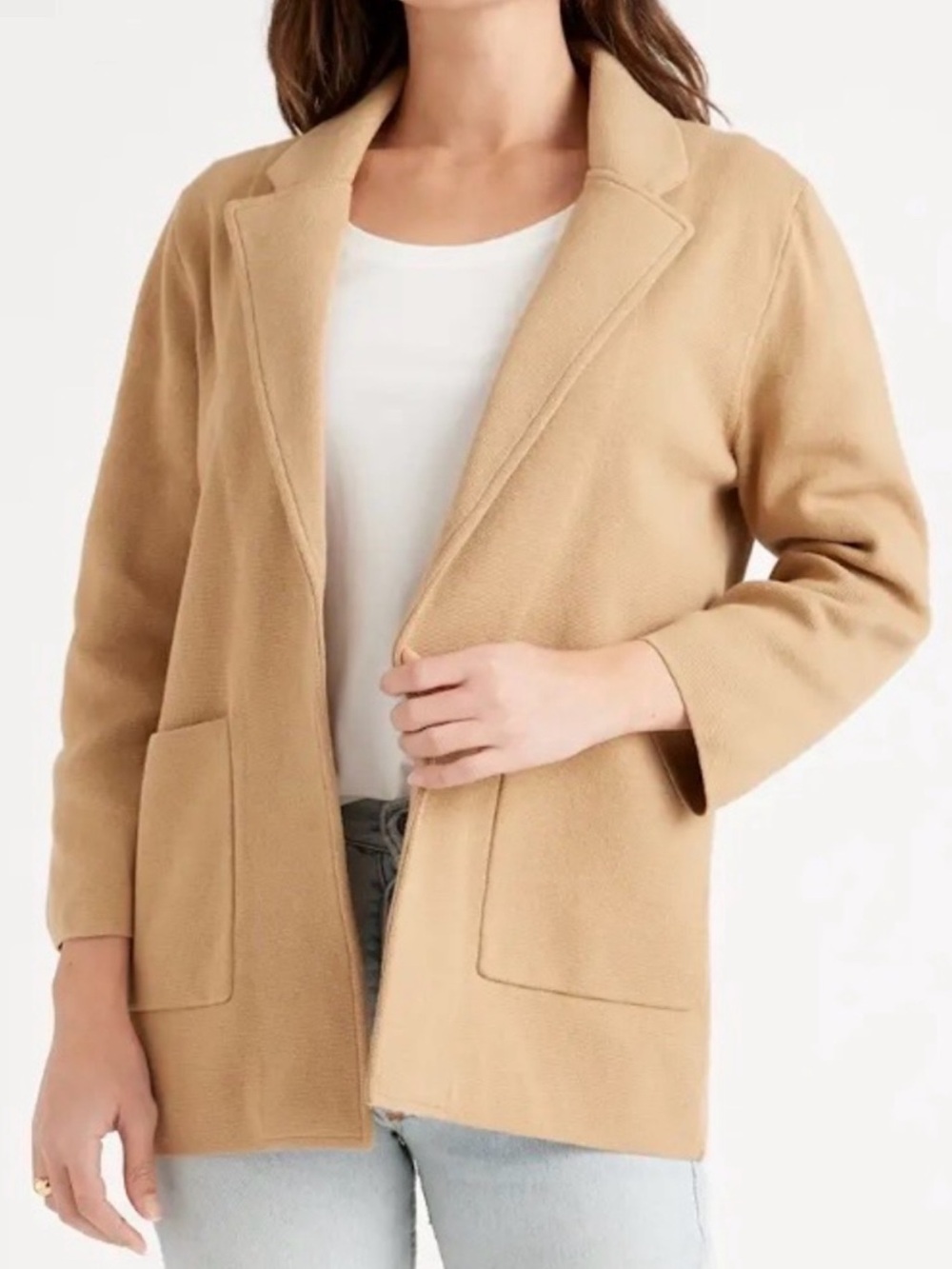 Quince Camel Organic Cotton Knit Blazer Cardigan Jacket Size Small